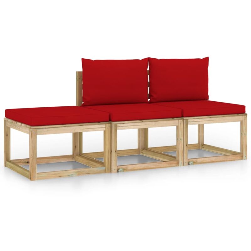 

vidaXL Juego de muebles jardín de 3 piezas con cojines rojo - Marrón