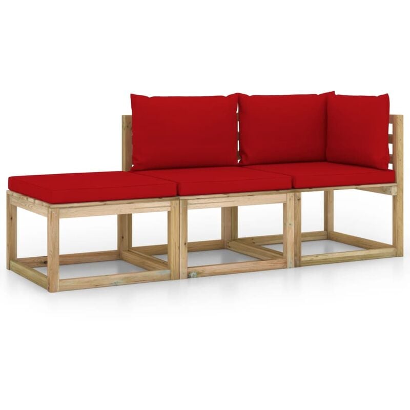 

vidaXL Juego de muebles jardín de 3 piezas con cojines rojo - Marrón