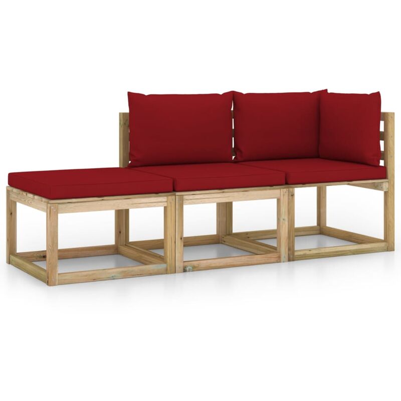 

vidaXL Juego de muebles jardín de 3 piezas con cojines rojo vino tinto - Marrón