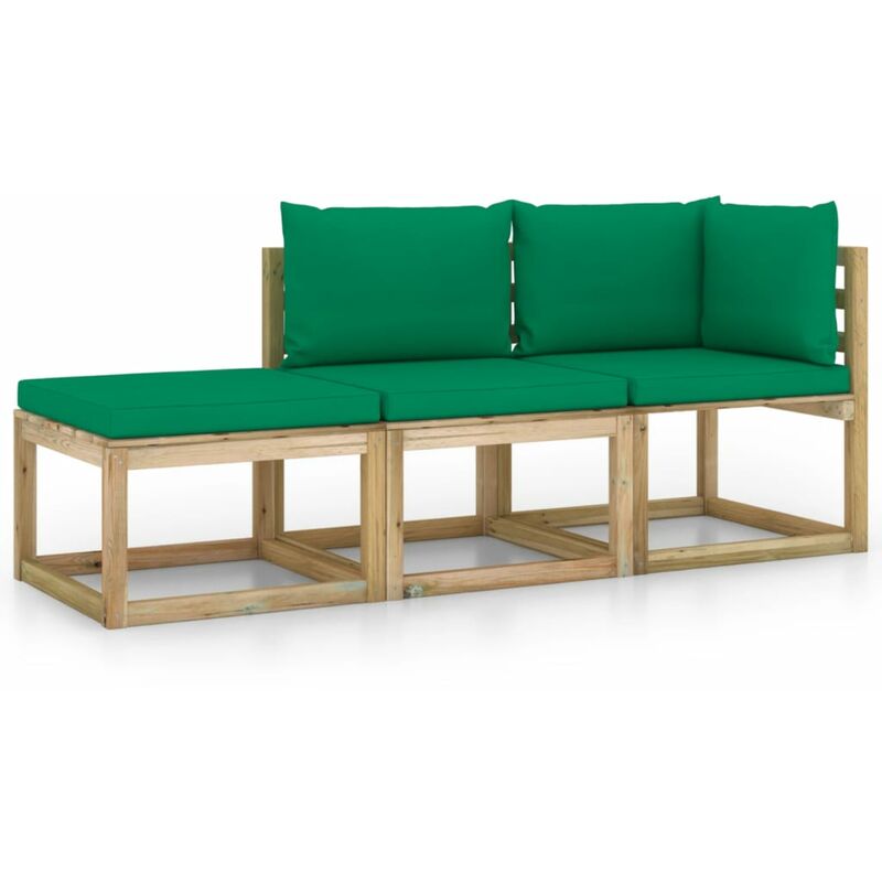 

vidaXL Juego de muebles jardín de 3 piezas con cojines verde - Marrón