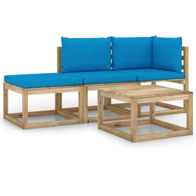 

vidaXL Juego de muebles jardín de 4 piezas con cojines azul claro - Marrón