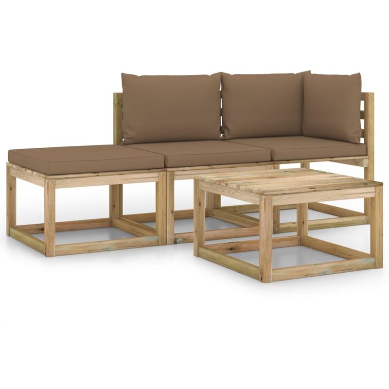 

vidaXL Juego de muebles jardín de 4 piezas con cojines gris taupe - Marrón