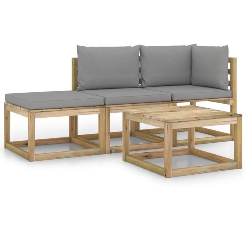 

vidaXL Juego de muebles jardín de 4 piezas con cojines grises - Marrón