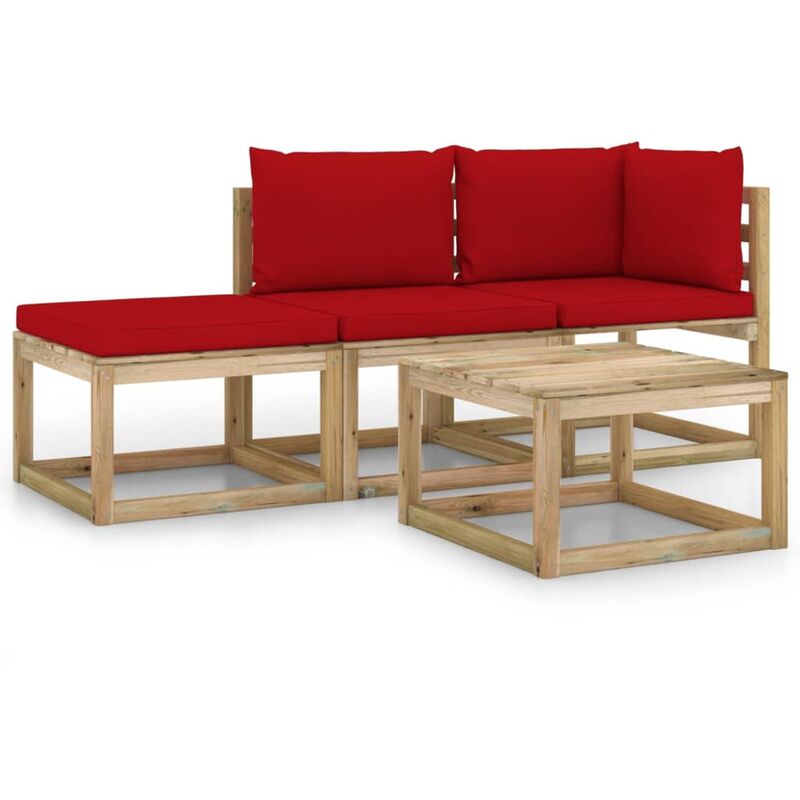 

vidaXL Juego de muebles jardín de 4 piezas con cojines rojo - Marrón