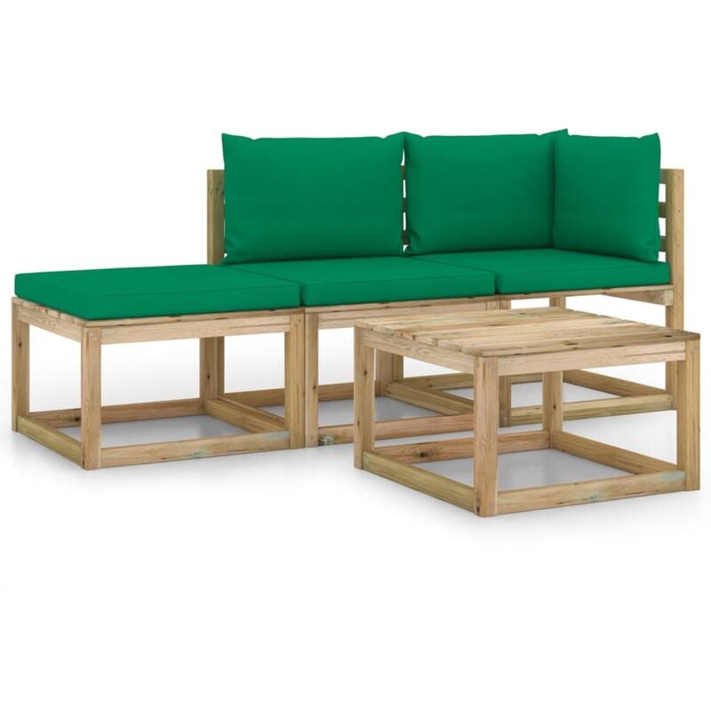 

vidaXL Juego de muebles jardín de 4 piezas con cojines verde - Marrón