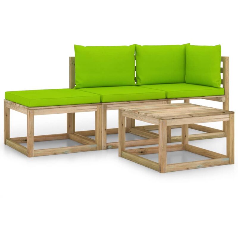 

vidaXL Juego de muebles jardín de 4 piezas con cojines verde brillante - Marrón