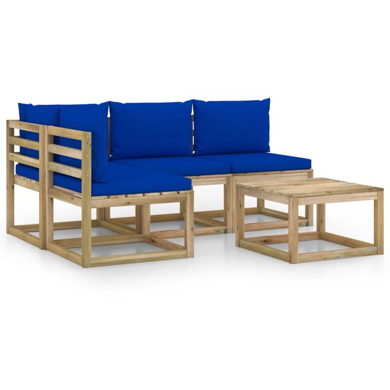 

vidaXL Juego de muebles jardín de 5 piezas con cojines azul - Marrón