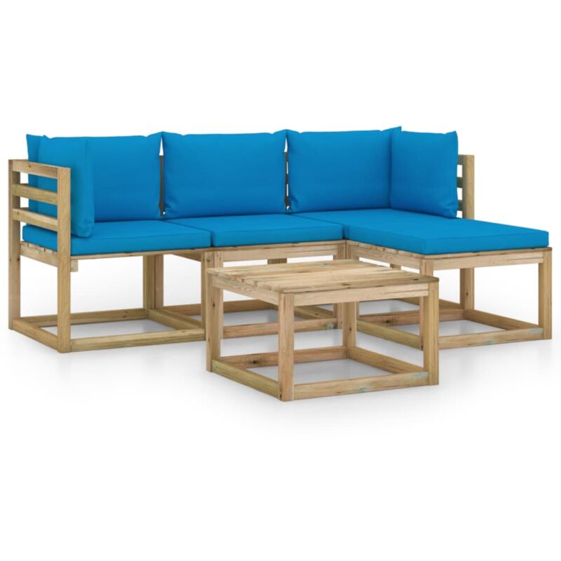 

vidaXL Juego de muebles jardín de 5 piezas con cojines azul claro - Marrón