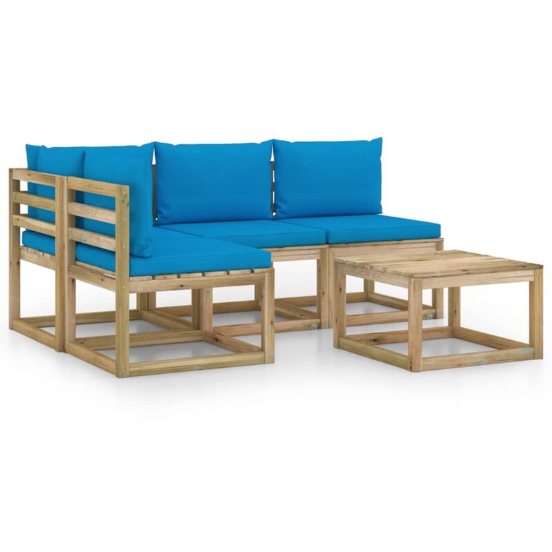 

vidaXL Juego de muebles jardín de 5 piezas con cojines azul claro - Marrón