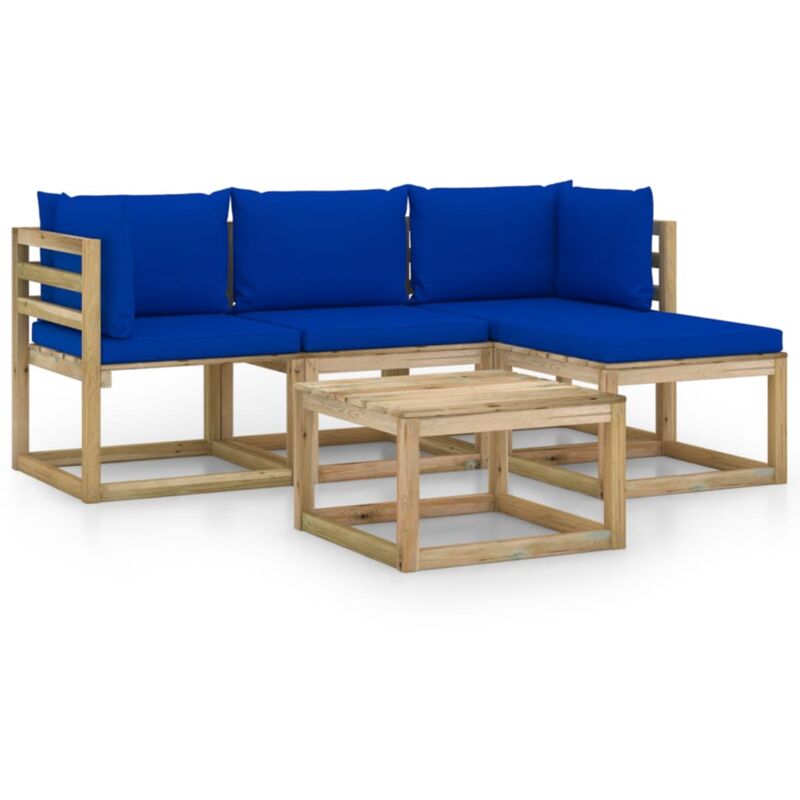 

vidaXL Juego de muebles jardín de 5 piezas con cojines azules - Marrón