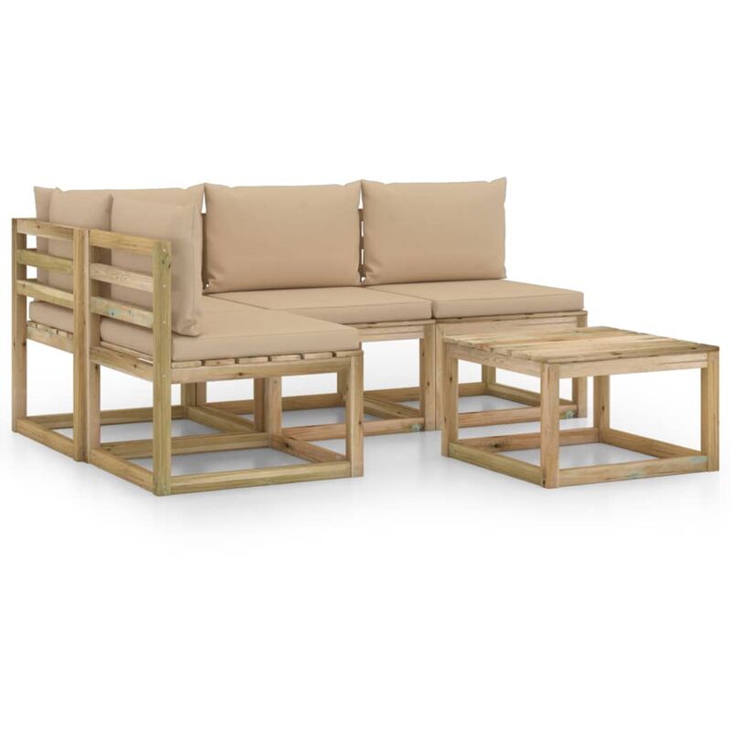 

vidaXL Juego de muebles jardín de 5 piezas con cojines beige - Marrón