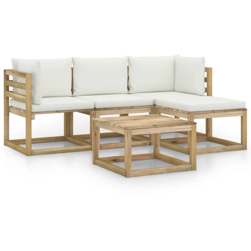 

vidaXL Juego de muebles jardín de 5 piezas con cojines crema - Marrón