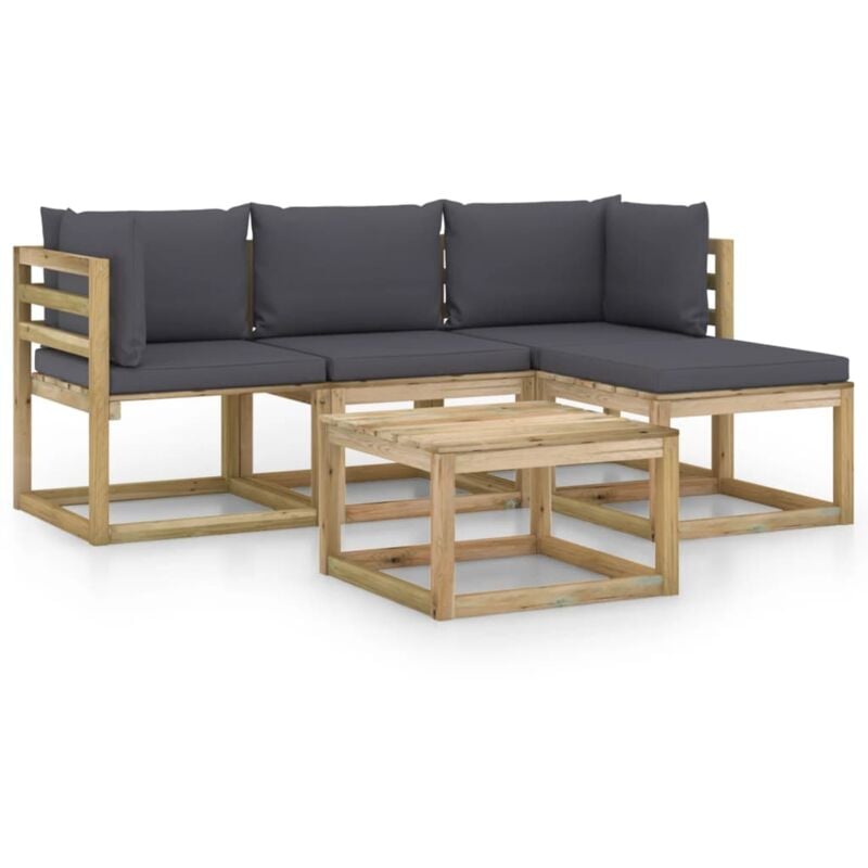 

vidaXL Juego de muebles jardín de 5 piezas con cojines gris antracita - Marrón