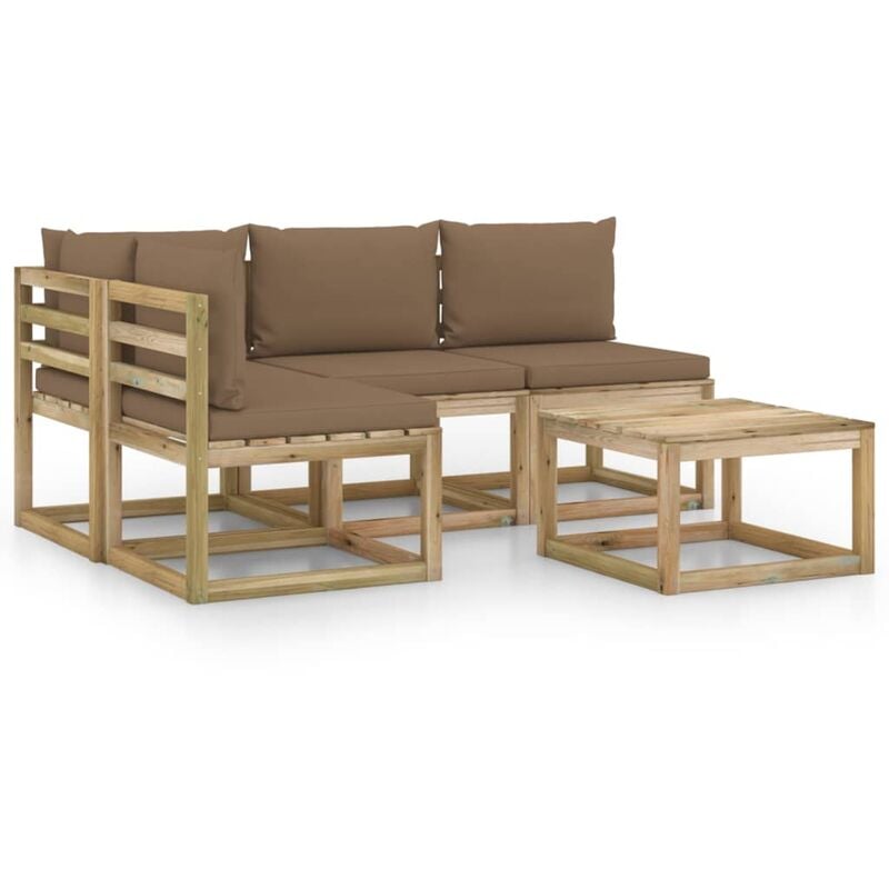 

Juego de muebles jardín de 5 piezas con cojines gris taupe - Marrón - Vidaxl