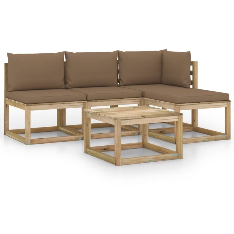 

vidaXL Juego de muebles jardín de 5 piezas con cojines gris taupe - Marrón