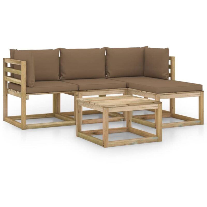 

vidaXL Juego de muebles jardín de 5 piezas con cojines gris taupe - Marrón