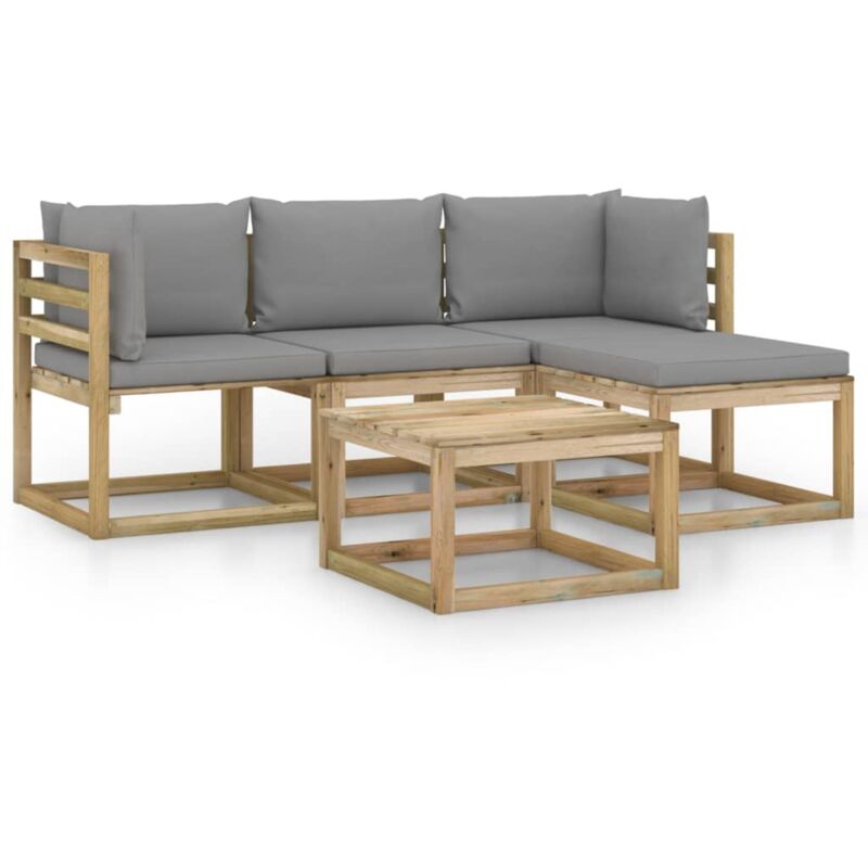 

vidaXL Juego de muebles jardín de 5 piezas con cojines grises - Marrón