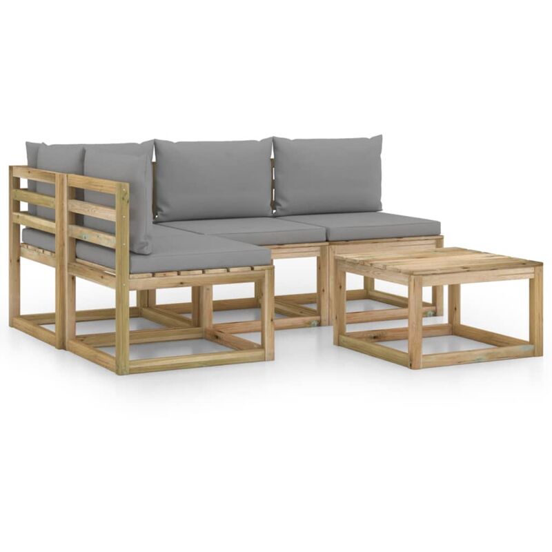 

Juego de muebles jardín de 5 piezas con cojines grises - Marrón - Vidaxl