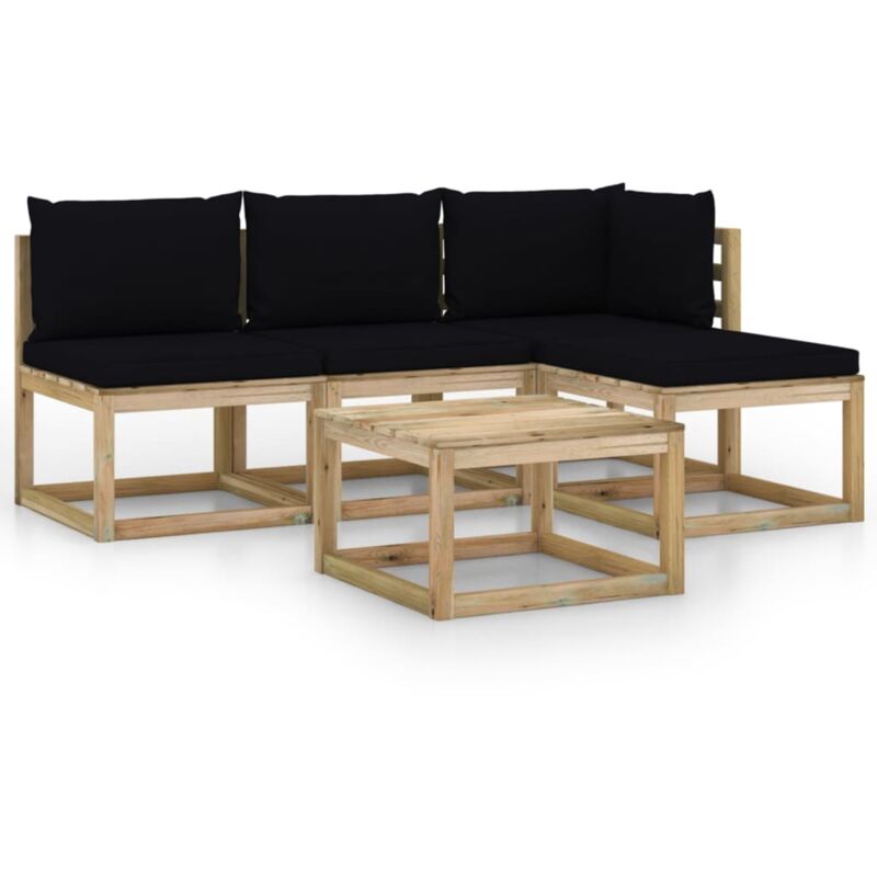 

vidaXL Juego de muebles jardín de 5 piezas con cojines negro - Marrón