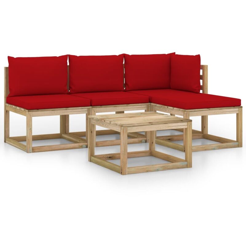 

vidaXL Juego de muebles jardín de 5 piezas con cojines rojo - Marrón