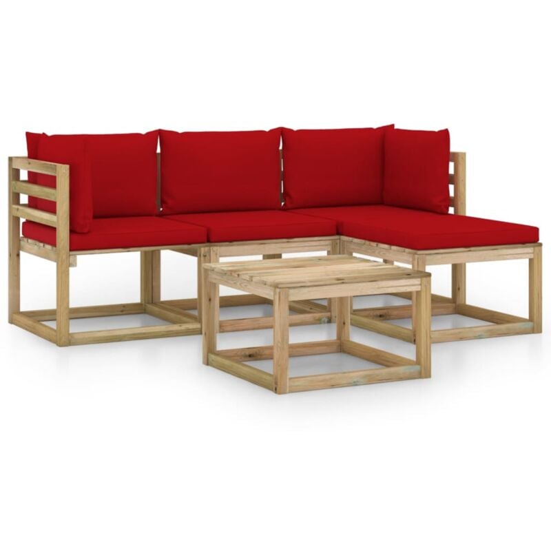 

vidaXL Juego de muebles jardín de 5 piezas con cojines rojo - Marrón