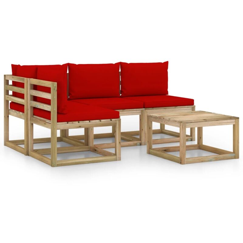 

vidaXL Juego de muebles jardín de 5 piezas con cojines rojo - Marrón