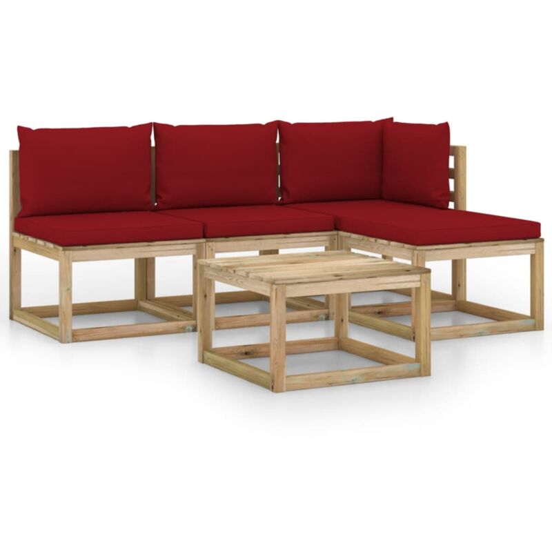 

vidaXL Juego de muebles jardín de 5 piezas con cojines rojo vino tinto - Marrón