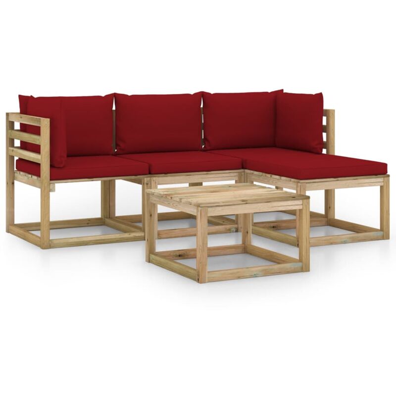 

vidaXL Juego de muebles jardín de 5 piezas con cojines rojo vino tinto - Marrón