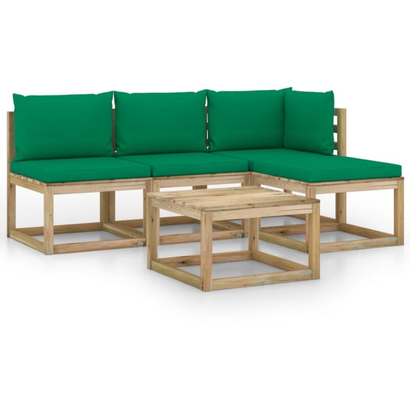 

vidaXL Juego de muebles jardín de 5 piezas con cojines verde - Marrón