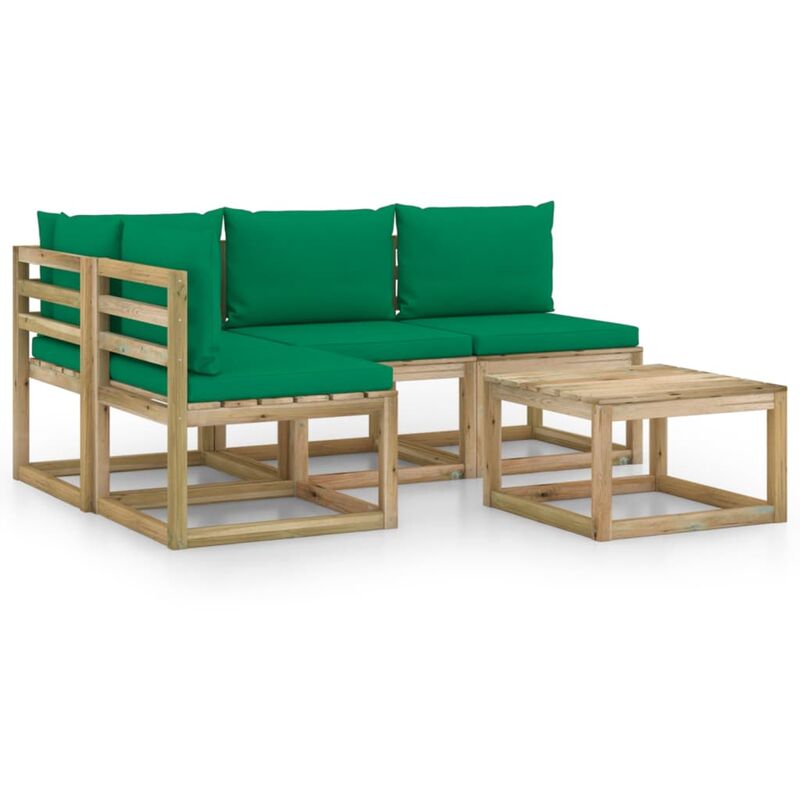

Juego de muebles jardín de 5 piezas con cojines verde - Marrón - Vidaxl