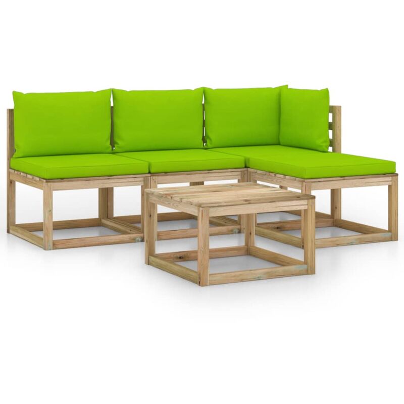 

vidaXL Juego de muebles jardín de 5 piezas con cojines verde brillante - Marrón