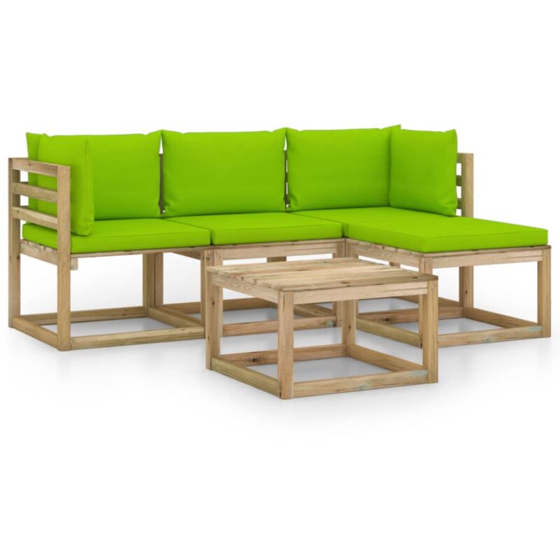 

vidaXL Juego de muebles jardín de 5 piezas con cojines verde brillante - Marrón