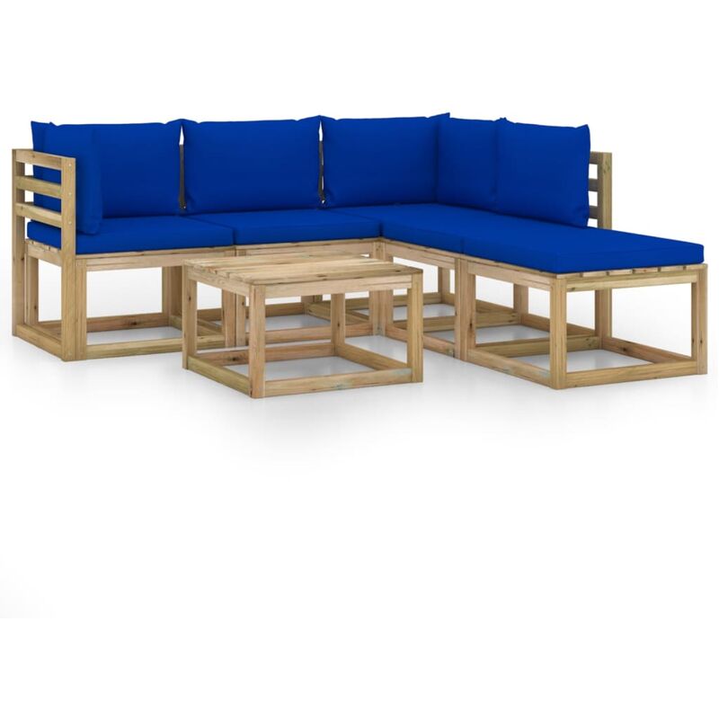

vidaXL Juego de muebles jardín de 6 piezas con cojines azul - Marrón