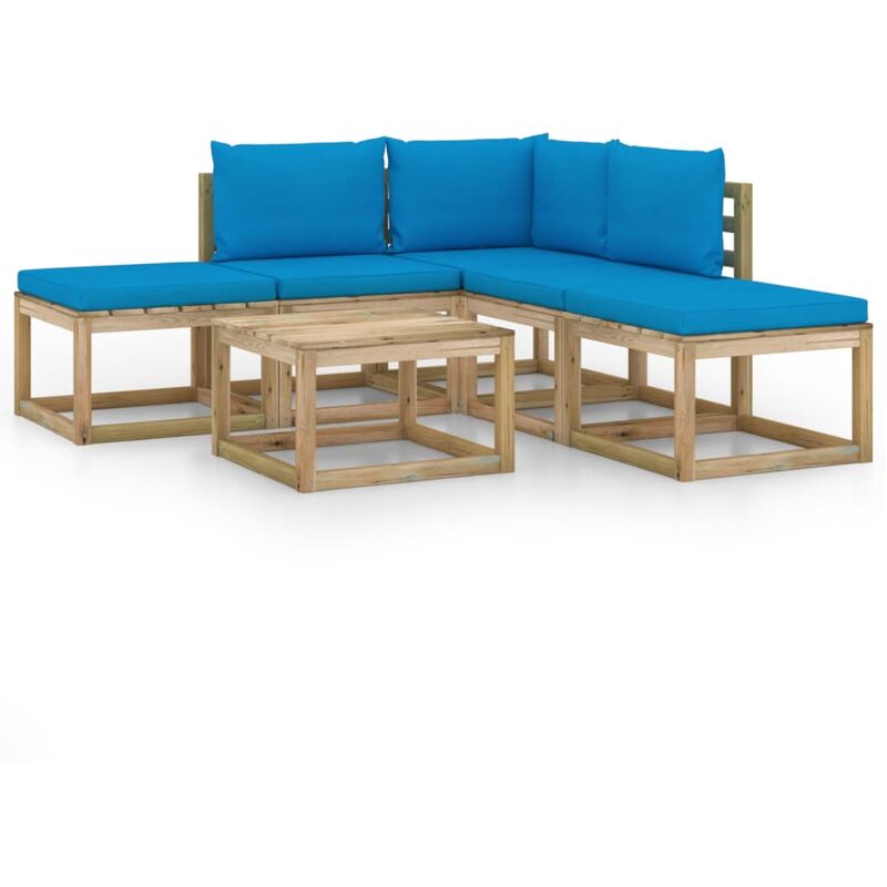 

vidaXL Juego de muebles jardín de 6 piezas con cojines azul claro - Marrón