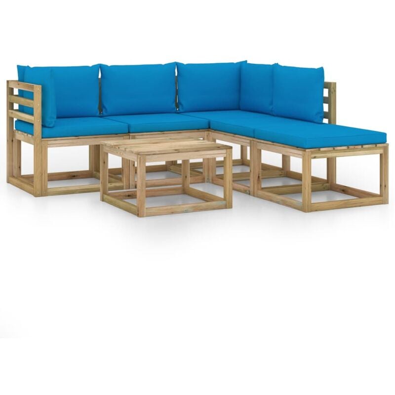 

vidaXL Juego de muebles jardín de 6 piezas con cojines azul claro - Marrón