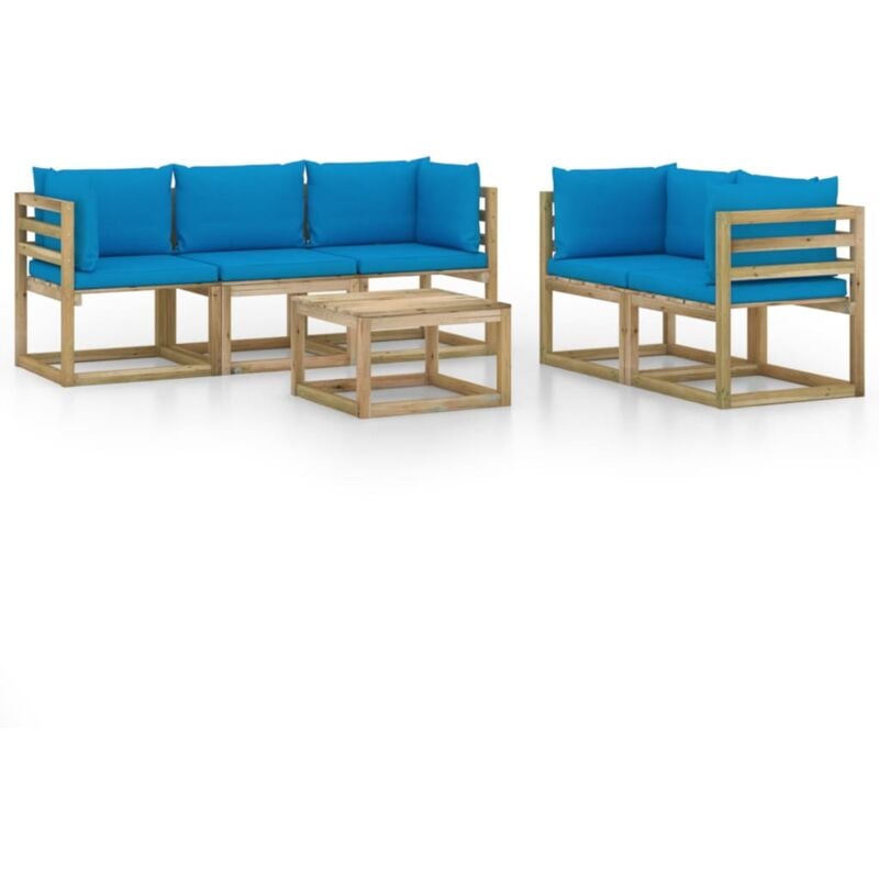 

vidaXL Juego de muebles jardín de 6 piezas con cojines azul claro - Marrón