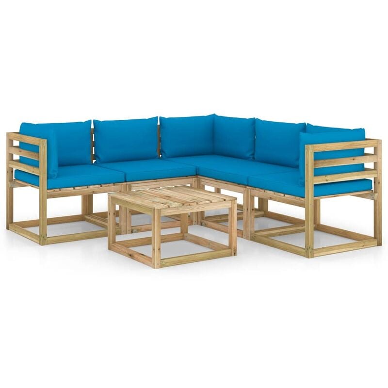 

vidaXL Juego de muebles jardín de 6 piezas con cojines azul claro - Marrón
