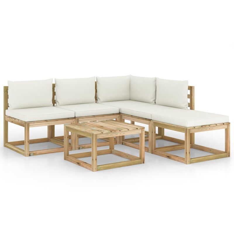 

vidaXL Juego de muebles jardín de 6 piezas con cojines crema - Marrón