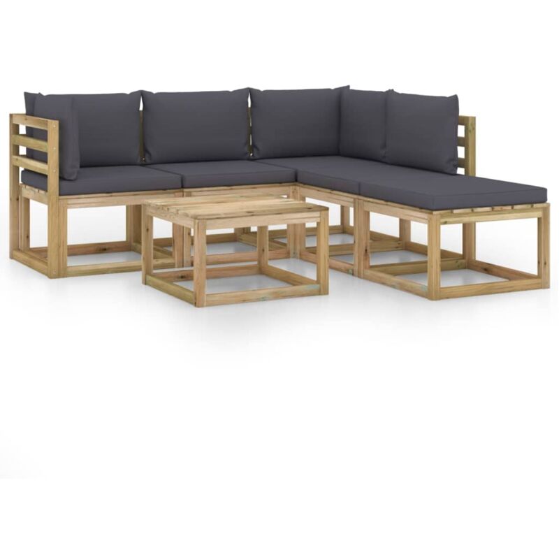 

vidaXL Juego de muebles jardín de 6 piezas con cojines gris antracita - Marrón