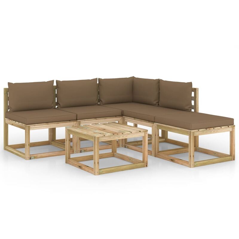 

vidaXL Juego de muebles jardín de 6 piezas con cojines gris taupe - Marrón