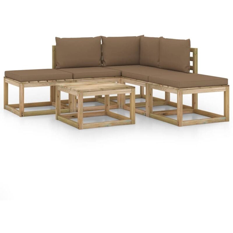 

vidaXL Juego de muebles jardín de 6 piezas con cojines gris taupe - Marrón