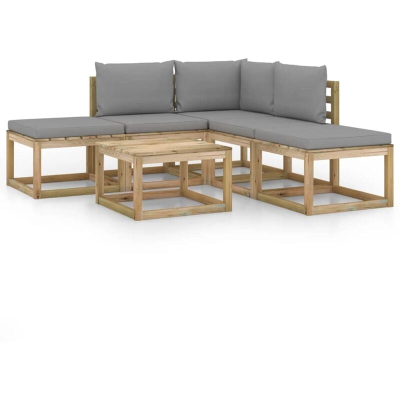 

vidaXL Juego de muebles jardín de 6 piezas con cojines grises - Marrón