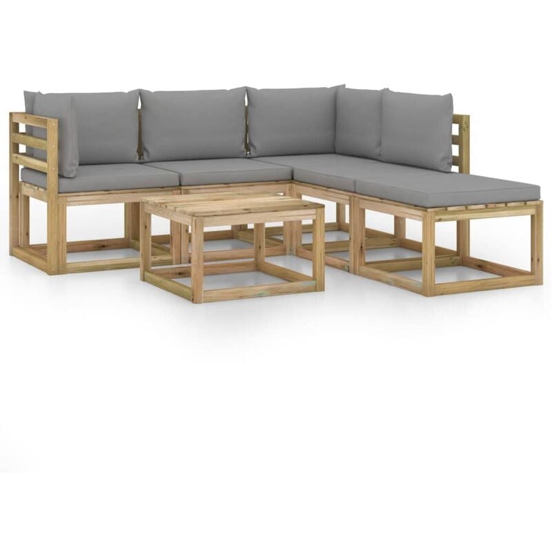 

vidaXL Juego de muebles jardín de 6 piezas con cojines grises - Marrón