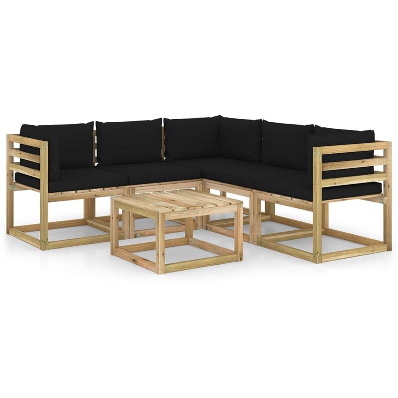 

vidaXL Juego de muebles jardín de 6 piezas con cojines negro - Marrón