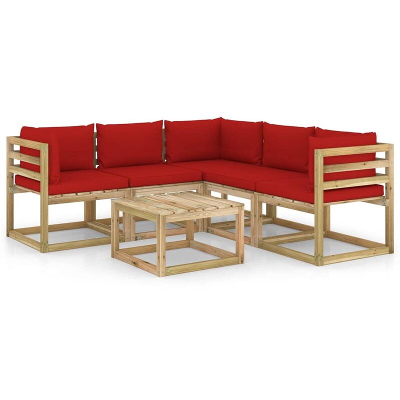 

vidaXL Juego de muebles jardín de 6 piezas con cojines rojo - Marrón