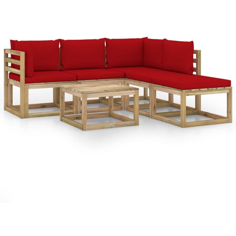 

vidaXL Juego de muebles jardín de 6 piezas con cojines rojo - Marrón