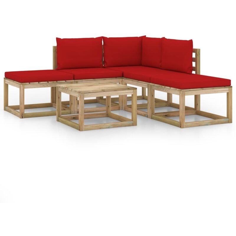 

vidaXL Juego de muebles jardín de 6 piezas con cojines rojo - Marrón
