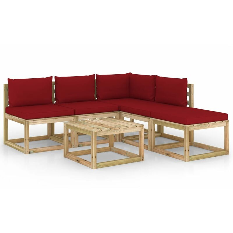 

vidaXL Juego de muebles jardín de 6 piezas con cojines rojo vino tinto - Marrón