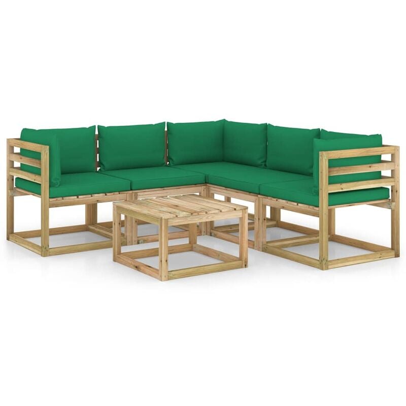 

vidaXL Juego de muebles jardín de 6 piezas con cojines verde - Marrón