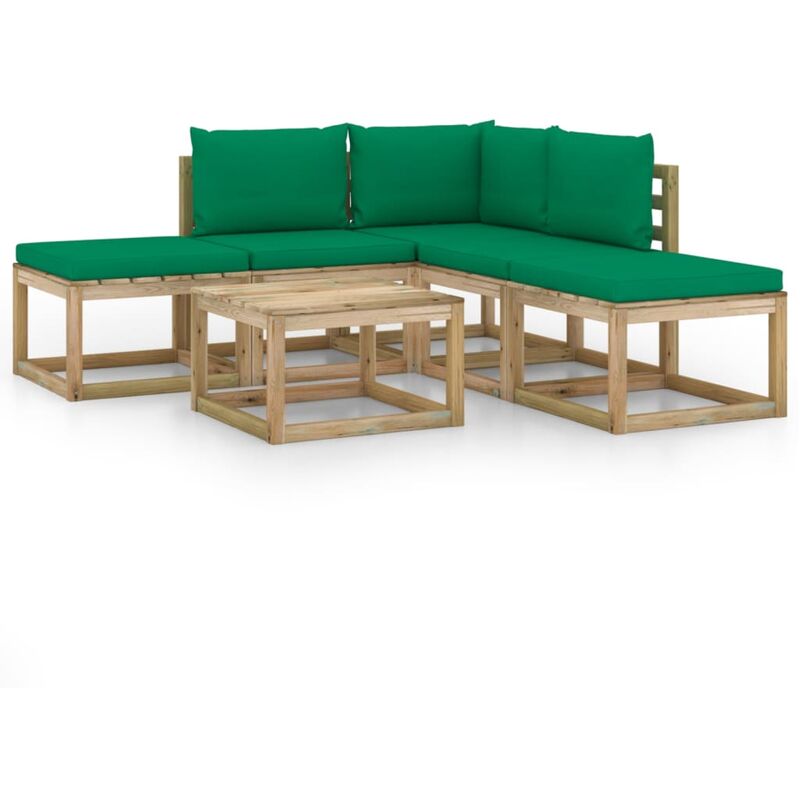 

vidaXL Juego de muebles jardín de 6 piezas con cojines verde - Marrón